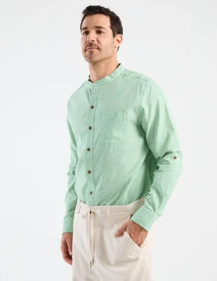 Camisa casual Costavana de algodón y lino manga larga para hombre