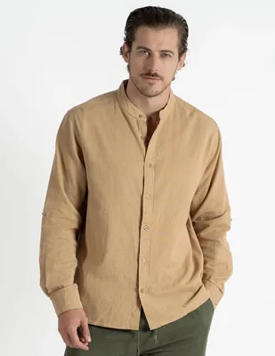 Camisa casual 98 Coast Av de algodón y lino manga larga para hombre