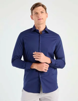 Camisa business casual Zanetti de algodón manga larga para hombre