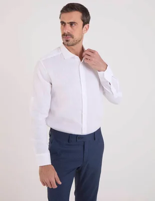 Camisa casual cubavera de lino manga larga para hombre