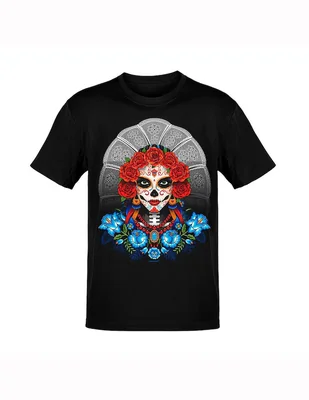 Playera Karani-Art catrina tehuana estilo mexicano cuello redondo para hombre