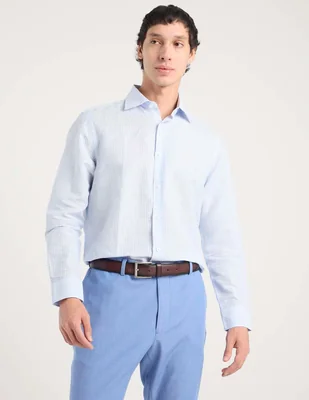 Camisa de vestir Zanetti de lino manga larga para hombre