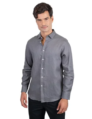 Camisa casual 98 Coast Av de lino manga larga para hombre