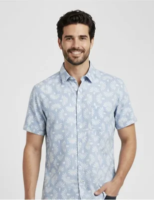 Camisa casual Michel Blanc de algodón manga corta para hombre