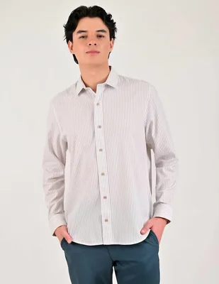 Camisa casual Supply de poliéster y algodón manga larga para hombre
