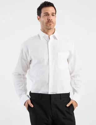 Camisa casual Manchester de algodón y lino manga larga para hombre