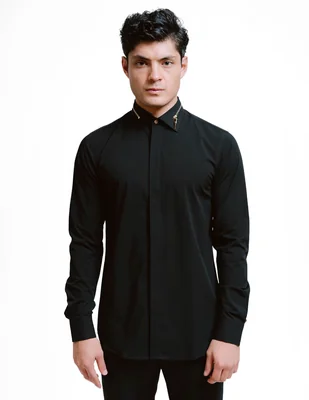 Camisa/sobrecamisa formal rcano de bambú manga larga para hombre