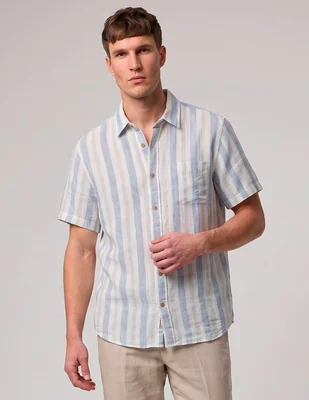 Camisa casual faherty de algodón manga corta para hombre