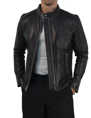 Chamarra para motociclista John Leopard Biker de piel bovino con bolsillos para hombre