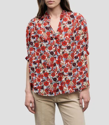 Blusa estampada de floral manga corta Mujer