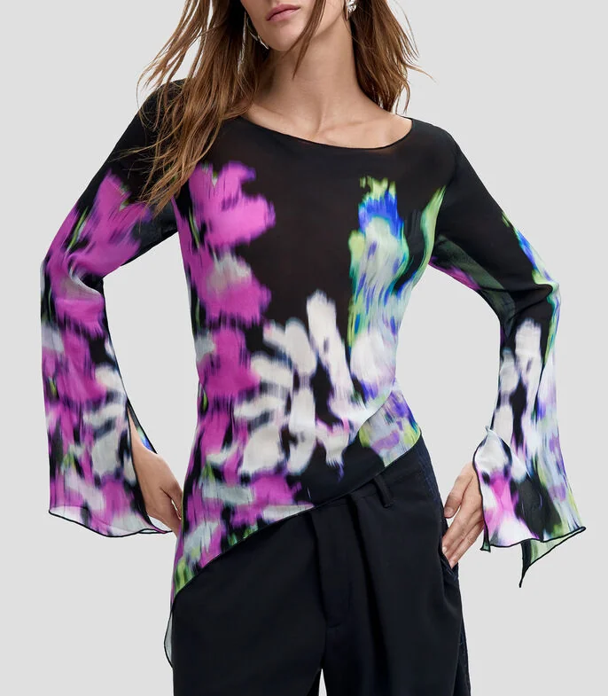 Blusa con estampado floral manga larga Mujer