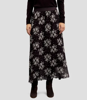 Falda midi recta con estampado floral Mujer