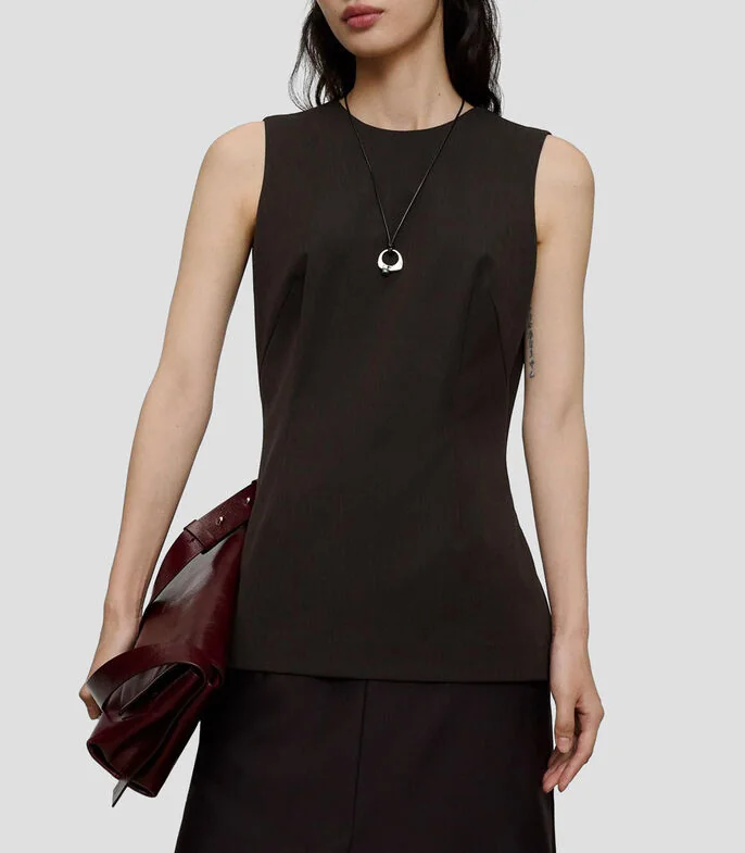 Top cuello redondo sin mangas liso Mujer
