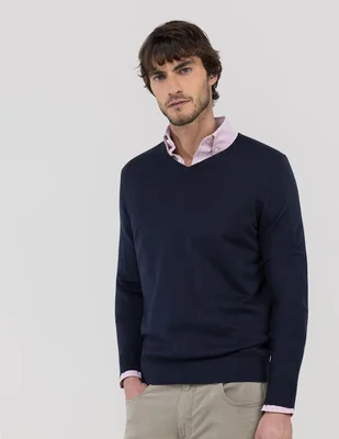 Suéter el ganso cuello v para hombre