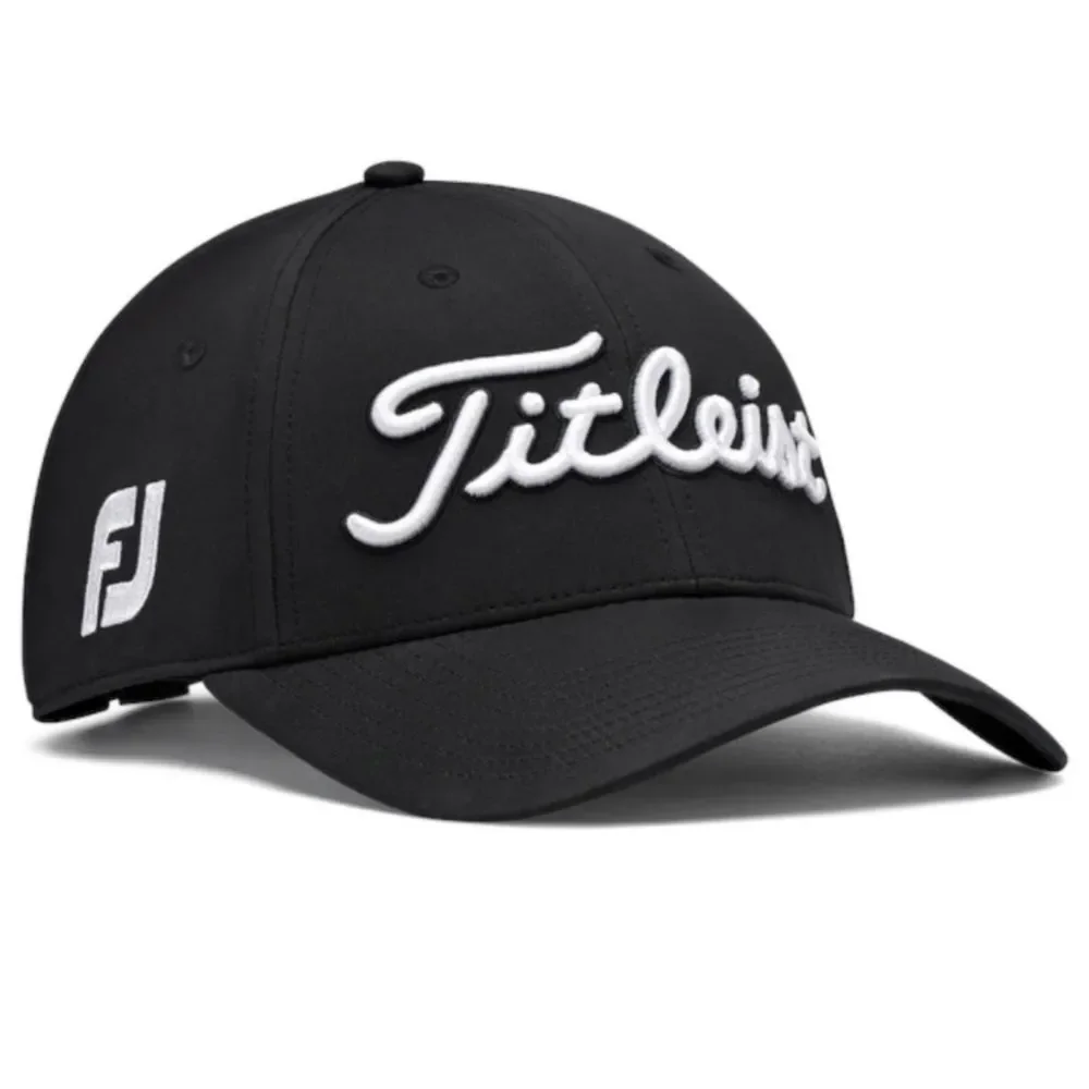 Gorra de golf Titleist Tour Performance negra y blanca