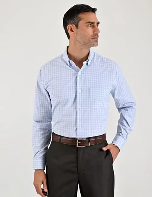 Camisa casual Sansabelt manga larga azul a cuadros para hombre