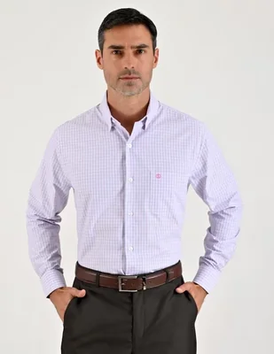 Camisa casual Sansabelt de algodón manga larga lila para hombre