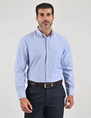 Camisa casual Sansabelt de algodón manga larga azul para hombre