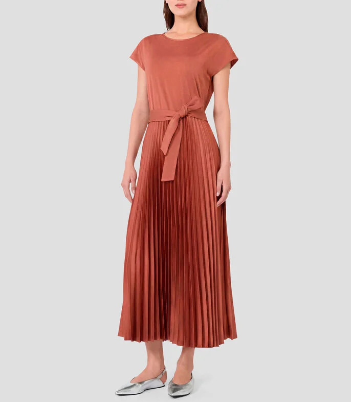 Vestido midi manga corta liso Mujer