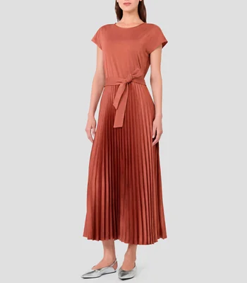Vestido midi manga corta liso Mujer