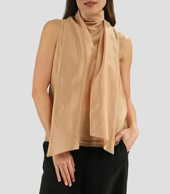 Blusa con bufanda lisa sin mangas Mujer