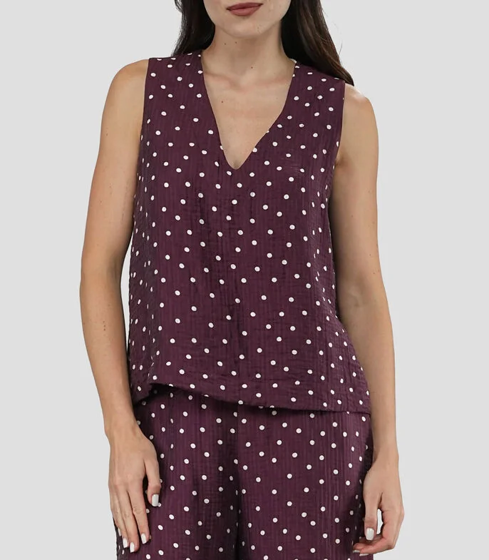 Blusa con polkadots sin mangas Mujer