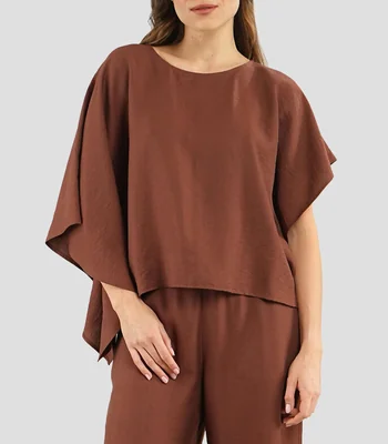 Blusa asimétrica lisa manga corta Mujer