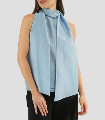 Blusa lisa con bufanda sin mangas Mujer
