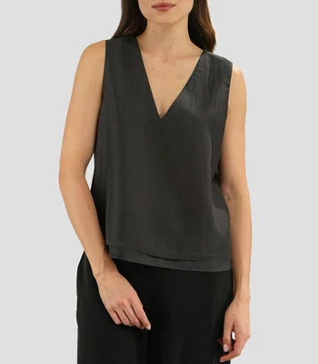 Blusa con diseño liso sin manga Mujer