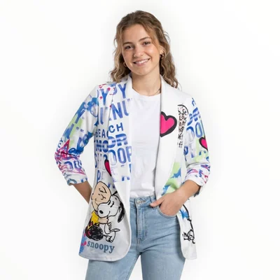 Blazer Casual para Mujer Estampado Snoopy Azul y Blanco