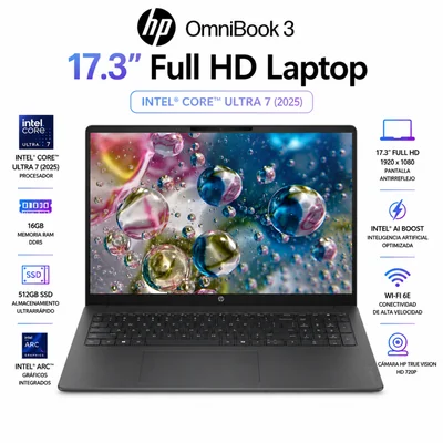 Laptop HP OmniBook 3 17.3 Pulgadas Full HD Core Ultra 7 16GB RAM 512GB SSD Plata Mica