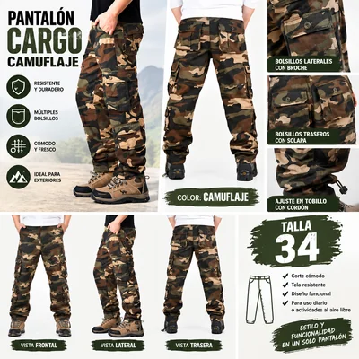 Pantalón Cargo Táctico de Camuflaje Militar para Hombre Corte Recto y Múltiples Bolsillos