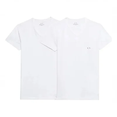 Pack 2 Playeras Armani Exchange Hombre Blancas Cuello V Algodón Originales