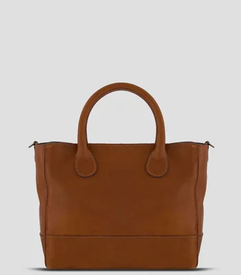 Bolsa crossbody café en piel liso Mujer