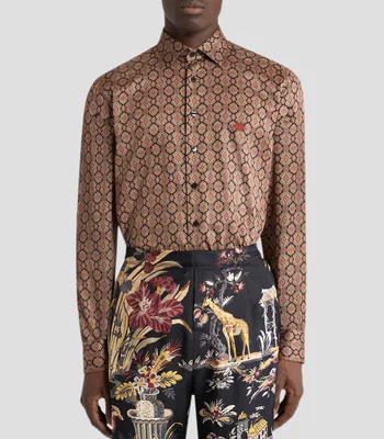 Camisa estampada mana larga Hombre