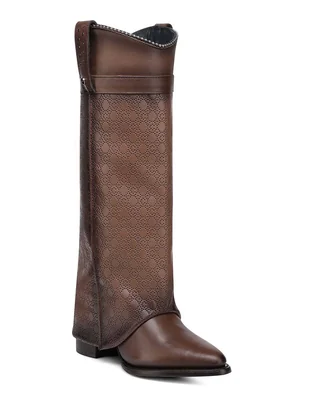 Bota cowboy Abajo de la rodilla Cuadra de piel para mujer