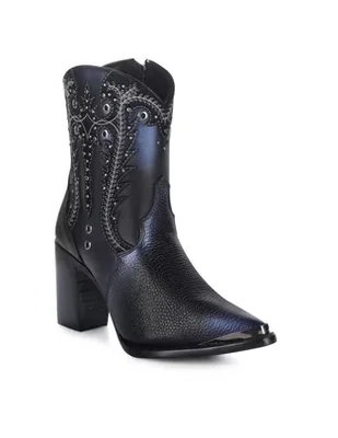 Bota cowboy arriba del tobillo Cuadra de piel para mujer