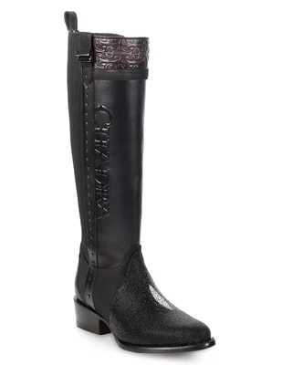 Bota a la rodilla Cuadra de piel para mujer
