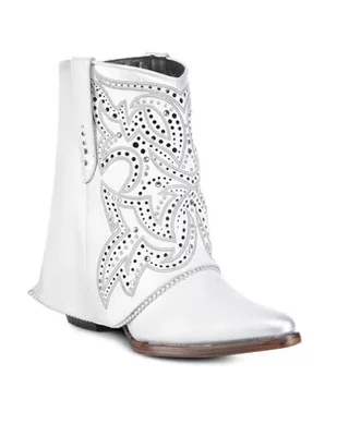 Bota cowboy arriba del tobillo Cuadra de piel para mujer