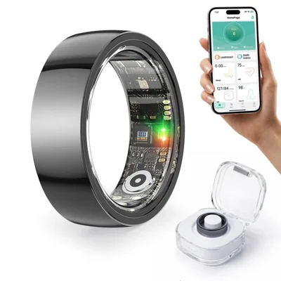 Anillo inteligente de fitness y sueño con monitor de frecuencia cardíaca negro