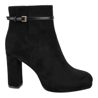 Bota de mujer, de vestir, acabado ante, con tacón ancho y alto, color negro, mod. 1314679