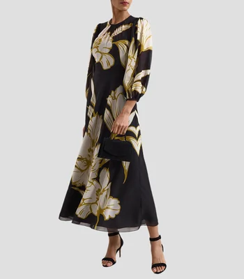 Vestido de fiesta maxi manga 3/4 con estampado Eve Mujer