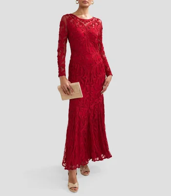 Vestido maxi manga larga con bordados Phoenix Mujer