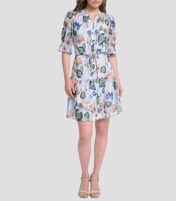 Vestido casual midi manga 3/4 estampado Mujer