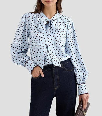 Blusa con polkadots manga larga Mujer