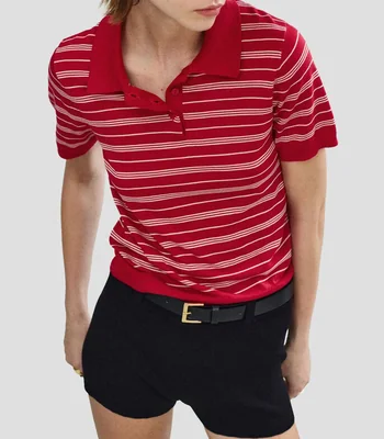 Playera tipo polo manga corta de rayas Mujer