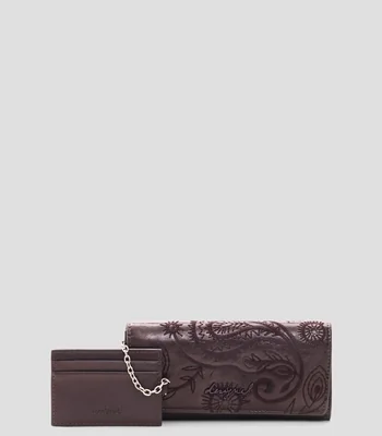 Cartera café con grabados Mujer
