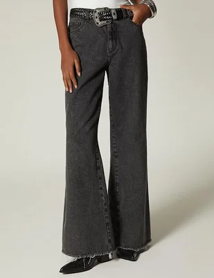 Jeans amplio Studio F Black Denim Western corte cintura para mujer