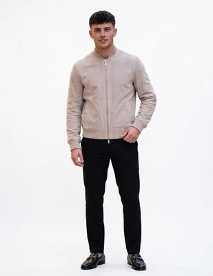 Chamarra bomber selected de piel con bolsillos para hombre