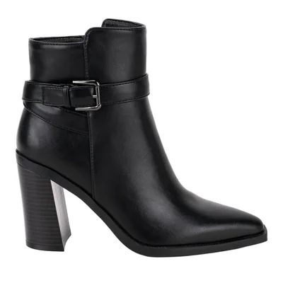 Bota de mujer, de vestir, corta, con tacón ancho y alto, acabado napa, color negro, mod. 1314665